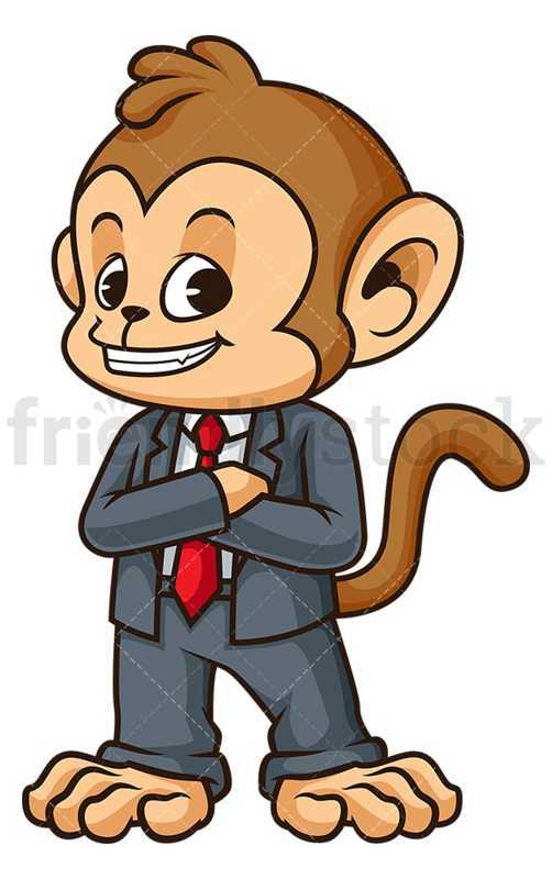 Monkey Businessman Grinning Cartoon Clipart Vector - FriendlyStock