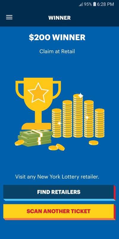 Official NY Lottery App Prize scan screenshot